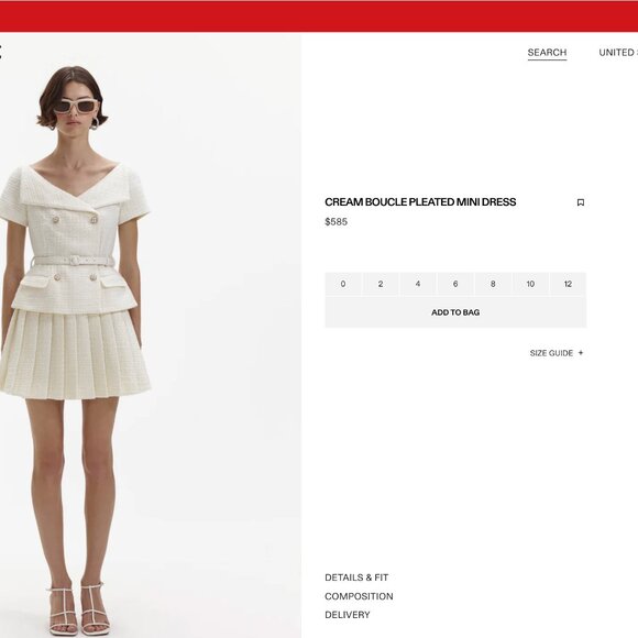 Self-Portrait CREAM BOUCLE PLEATED MINI DRESS - Picture 1 of 10